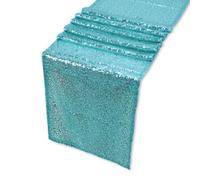 Neel Blue 11X108 Inch Shimmer Sequin Table Runner Glitter Fabric, Turquoise