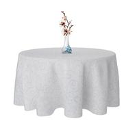 Neel Blue 120 Inch Round Damask Tablecloth, Overlay Branch Swirl Pattern, White