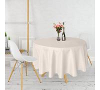 Neel Blue 120 Inch Round Linen Tablecloth, Premium Polyester Dining Table Cover, Ivory