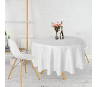 Neel Blue 120 Inch Round Linen Tablecloth, Premium Polyester Dining Table Cover, White