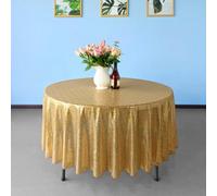 Neel Blue 120 Inch Round Sequin Tablecloth, Gold