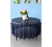 Neel Blue 120 Inch Round Sequin Tablecloth in Navy Neel Blue Navy