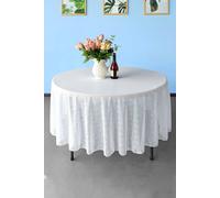 Neel Blue 120 Inch Round Sequin Tablecloth in White Neel Blue White