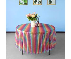 Neel Blue 120 Inch Round Sequin Tablecloth, Rainbow