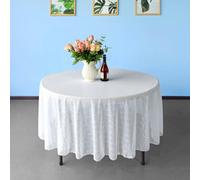 Neel Blue 120 Inch Round Sequin Tablecloth, White