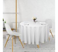 Neel Blue 120 Inch Round Spun Polyester Table Cloth, Water Resistant Linen Table Cover, White