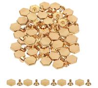Neel Blue 12mm Gold Hexagonal Feet Cap With 7mm Rivets Studs - 25Pcs