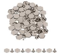 Neel Blue 12mm Silver Hexagonal Feet Cap With 7mm Rivets Studs - 25Pcs