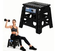 Neel Blue 13 Inch Folding Step Stool With Carry Handle, Plastic Camping Stool - Black