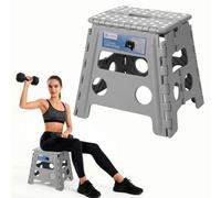 Neel Blue 13 Inch Folding Step Stool With Carry Handle, Plastic Camping Stool - Light Grey