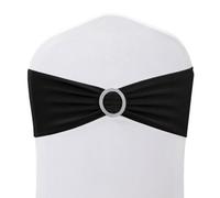 Neel Blue 13"x5" Black Spandex Chair Bands With Slider Buckle, Stretchy Elastic Chair Sash - 10Pcs