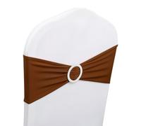 Neel Blue 13"x5" Chocolate Brown Spandex Chair Bands With Slider Buckle, Stretchy Elastic Chair Sash - 10Pcs