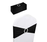 Neel Blue 13"x5" Spandex Chair Bands with Slider Buckle, Stretchy Elastic Chair Sash - 10pcs in Black Neel Blue Black