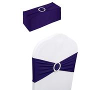 Neel Blue 13"x5" Spandex Chair Bands with Slider Buckle, Stretchy Elastic Chair Sash - 10pcs in Plum Neel Blue Plum