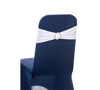Neel Blue 13"x5" White Spandex Chair Bands With Slider Buckle, Stretchy Elastic Chair Sash - 10Pcs
