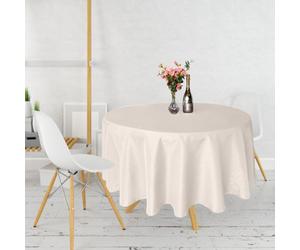 Neel Blue 132 Inch Round Linen Tablecloth, Premium Polyester Dining Table Cover, Ivory