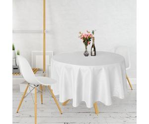 Neel Blue 132 Inch Round Linen Tablecloth, Premium Polyester Dining Table Cover, White