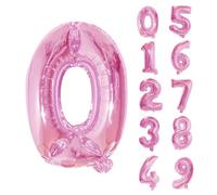 Neel Blue 16 Inch Self-Inflating Foil Balloons 0 Number Balloons For Birthdays Wedding Anniversaries, Pink