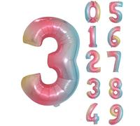 Neel Blue 16 Inch Self-Inflating Foil Balloons 3 Number Balloons For Birthdays Wedding Anniversaries, Rainbow