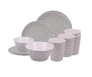 Neel Blue 16-Piece Dinnerware Set Melamine Plates, Dessert Plates, Bowls & Cups Dining Tableware Reusable Dinnerware Set for Indoor, Outdoor, Picnic & Camping, Service for 4, Geometric Design