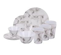 Neel Blue 16-Piece Dinnerware Set Melamine Plates - Marble Design