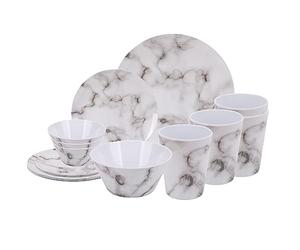 Neel Blue 16-Piece Dinnerware Set Melamine Plates - Marble Design