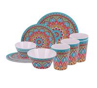 Neel Blue 16-Piece Dinnerware Set Melamine Plates - Moroccan Design