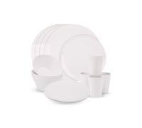 Neel Blue 16 Pieces Melamine Dinner Set - Dessert Plates, Bowls & Cups, White Neel Blue White