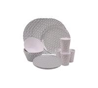 Neel Blue 16 Pieces Melamine Dinner Set - Plates, Dessert Plates, Bowls & Cups, Swirl Design in Grey Neel Blue Grey