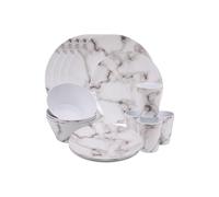 Neel Blue 16 Pieces Melamine Dinner Set - Plates, Dessert Plates, Bowls & Cups, Swirl Design in Off-White Neel Blue Off-White