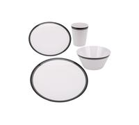 Neel Blue 16 Pieces Melamine Dinner Set - Plates, Dessert Plates, Bowls & Cups, Swirl Design in White Neel Blue White