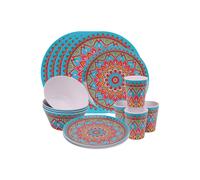 Neel Blue 16 Pieces Melamine Dinner Set - Plates, Dessert Plates, Bowls & Cups, Swirl Design Neel Blue Multicolor