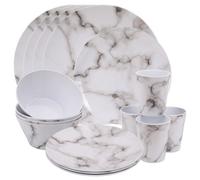 Neel Blue 16Pcs Melamine Dinnerware Set, Marble Design