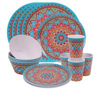 Neel Blue 16Pcs Melamine Dinnerware Set, Moroccan Design