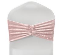 Neel Blue 1Pc Crushed Velvet Polyester Chair Band, Glitz Shiny Fabric Sashes - Rose Pink