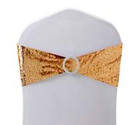 Neel Blue 1Pc Sequin Chair Band With Slider Buckle, Stretchy Fabric Chair Band Sash - Gold