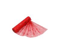 Neel Blue 25m x 29cm Organza Roll Snow Sheer Glitter Fabric with Christmas Tree & Snowflakes Design in Red | Size: 25m x 29 cm Neel Blue Red 25m x 29 cm