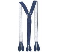 Neel Blue 25mm Men's Elastic Suspenders Y Shape, Button Hole Braces, Navy & White Dots