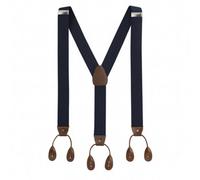 Neel Blue 25mm Men's Elastic Suspenders Y Shape, Button Hole Braces, Navy With Brown