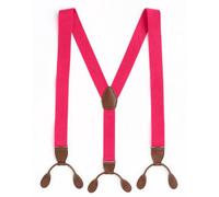 Neel Blue 25mm Men's Elastic Suspenders Y Shape, Button Hole Braces, Pink With Brown