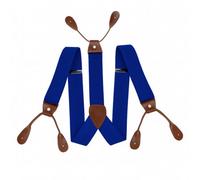 Neel Blue 25mm Men's Elastic Suspenders Y Shape, Button Hole Braces, Royal Blue With Brown