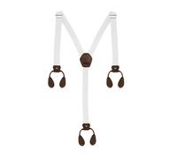Neel Blue 25mm Men's Elastic Suspenders Y Shape, Button Hole Braces, White With Brown