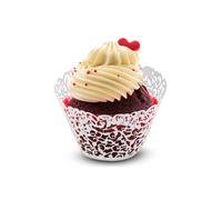 Neel Blue 25pcs White Cupcake Wrappers, Floral Design Paper Cup Holders Neel Blue White