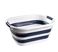 Neel Blue 26L Medium Plastic Laundry Basket Oval Shape Foldable, Blue & White