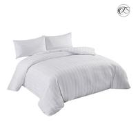 Neel Blue 300Tc King Size White Duvet Cover Set With 2 Pillowcases Cotton Satin Stripe, 220X230Cm