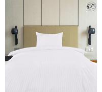 Neel Blue 300Tc Single Size White Duvet Cover Set With 2 Pillowcases Cotton Satin Stripe, 135X200Cm