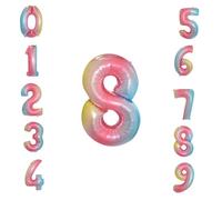 Neel Blue 32 Inch Self-Inflating Foil Balloons 8 Number Balloons For Birthdays Wedding Anniversaries, Rainbow