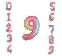 Neel Blue 32 Inch Self-Inflating Foil Balloons 9 Number Balloons For Birthdays Wedding Anniversaries, Rainbow