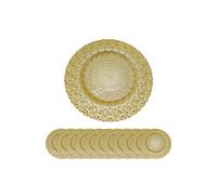 Neel Blue 33cm Set of 12 Charger Plates Peacock Design Glass Plates for Dinner Table Decoration in Metallic Gold Neel Blue Metallic Gold