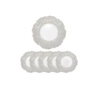 Neel Blue 33cm Set of 6 Charger Plates Peacock Design Glass Plates for Dinner Table Decoration in Metallic Silver Neel Blue Metallic Silver